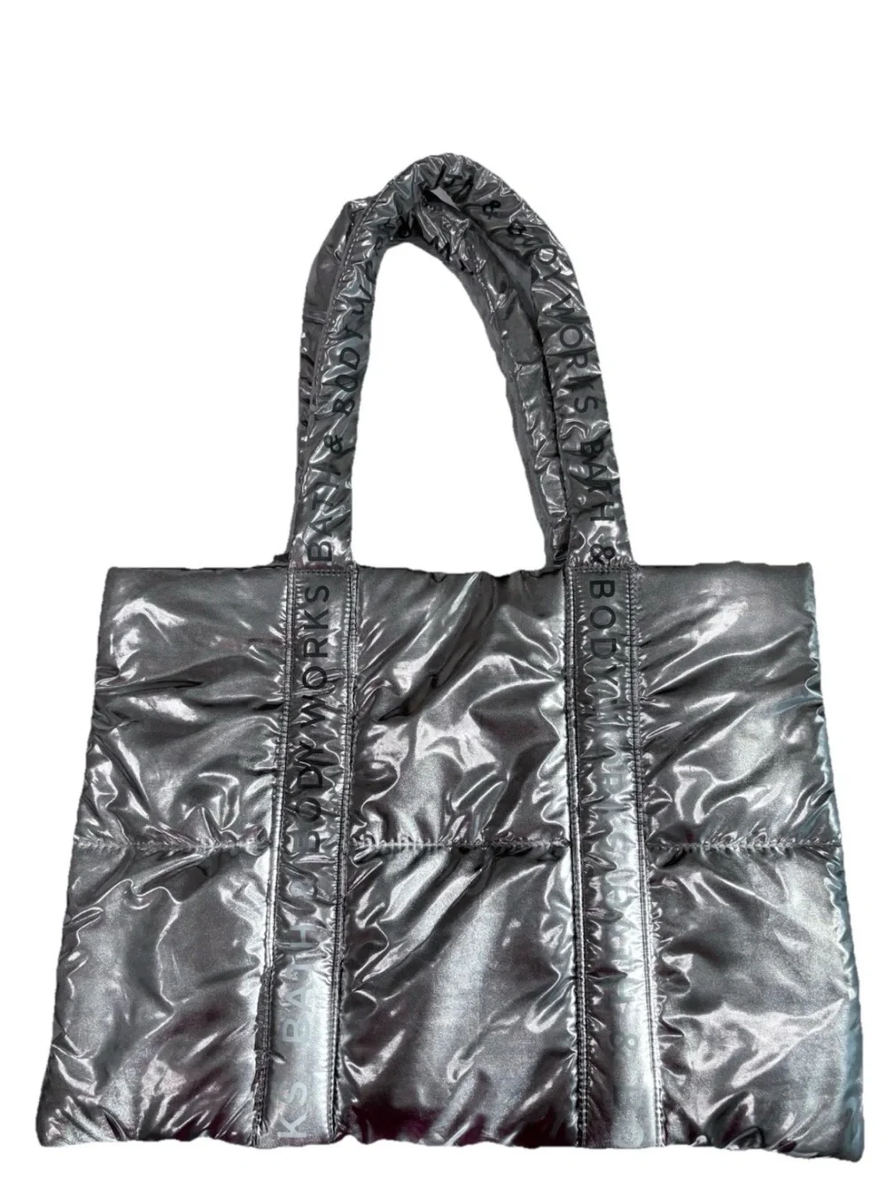 Bath & Body Works Limited Edition Metallic Silver Puffer Tote Bag NWT
